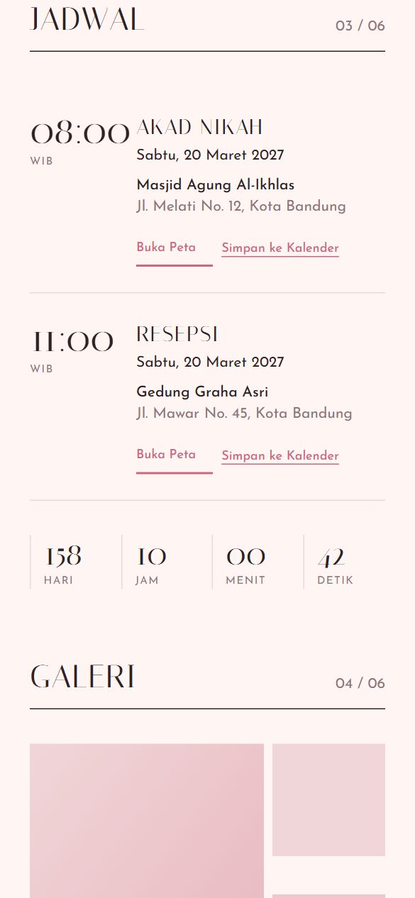 Tampilan acara template Blush Minimal