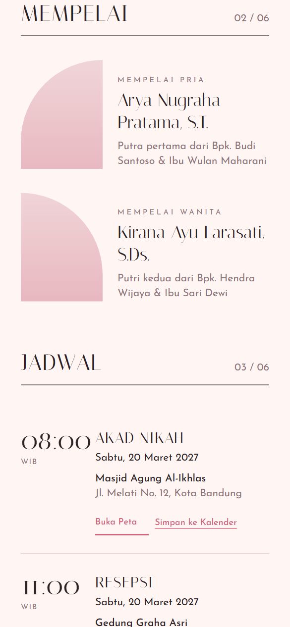 Tampilan mempelai template Blush Minimal