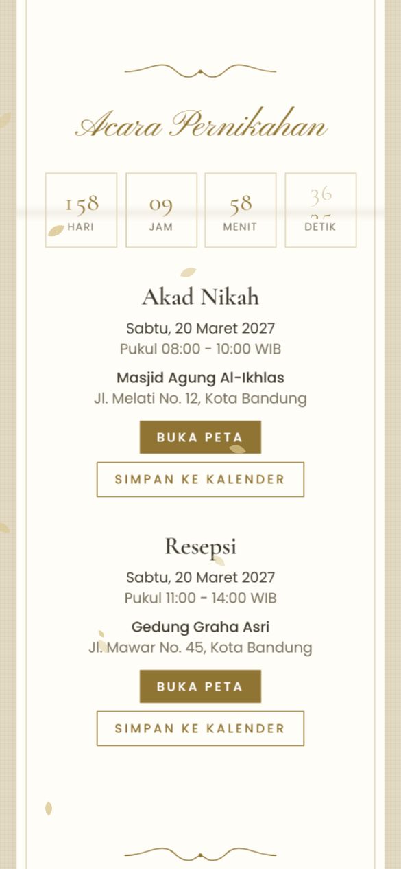 Tampilan acara template Classic Ivory