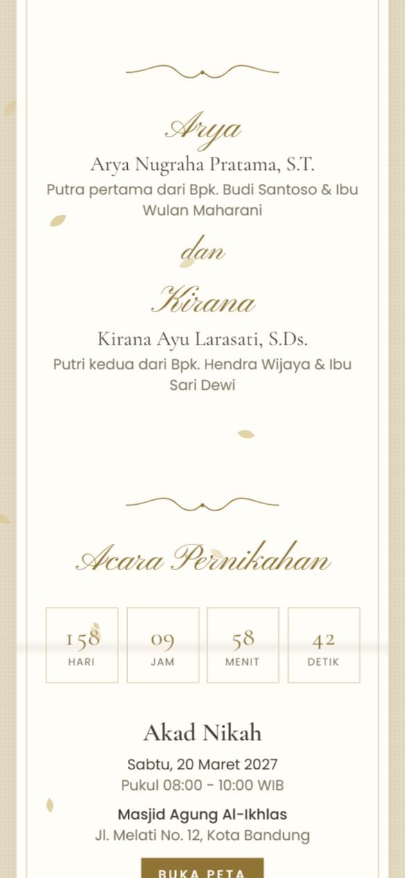 Tampilan mempelai template Classic Ivory