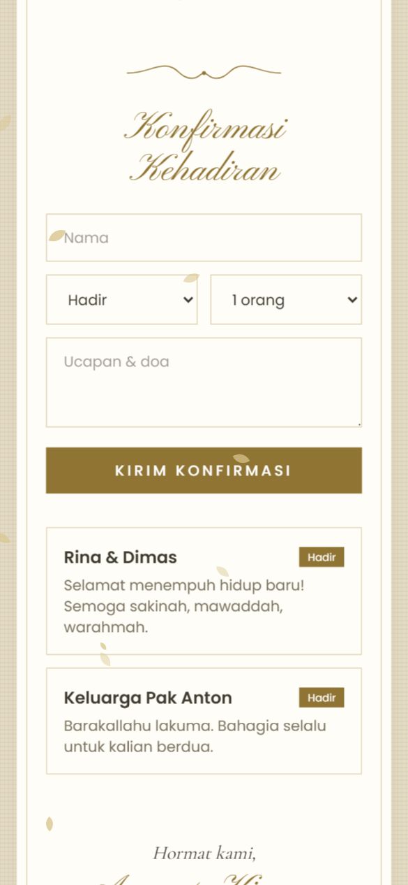 Tampilan rsvp template Classic Ivory