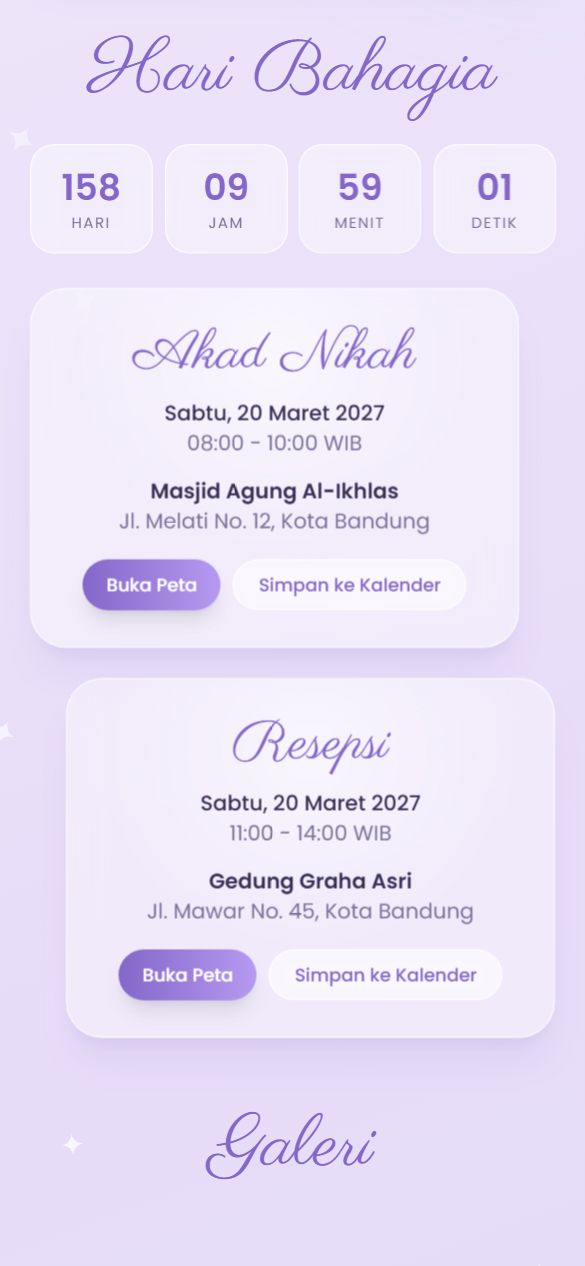Tampilan acara template Lavender Dream