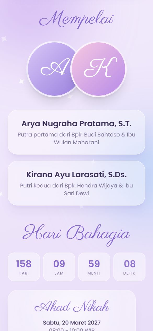 Tampilan mempelai template Lavender Dream