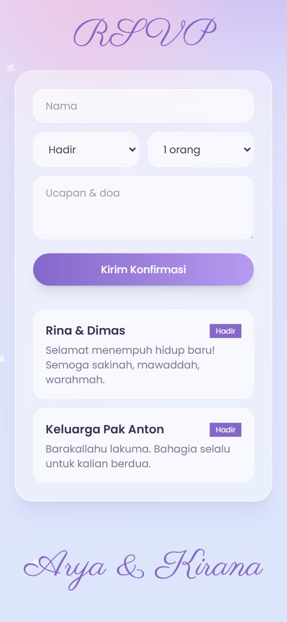 Tampilan rsvp template Lavender Dream