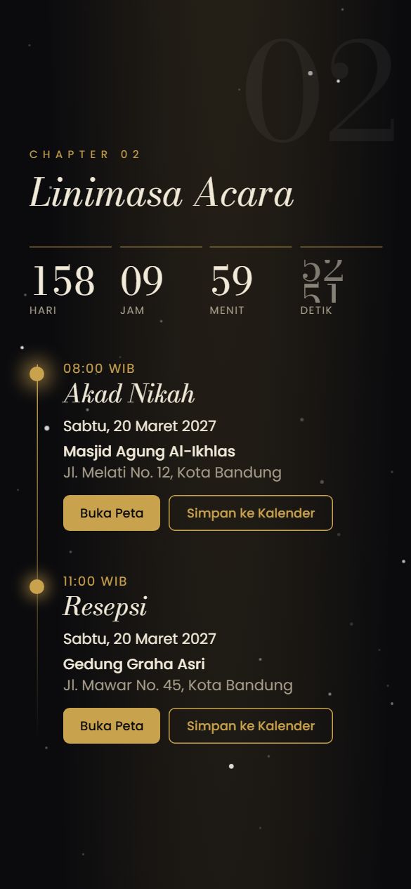Tampilan acara template Midnight Luxe