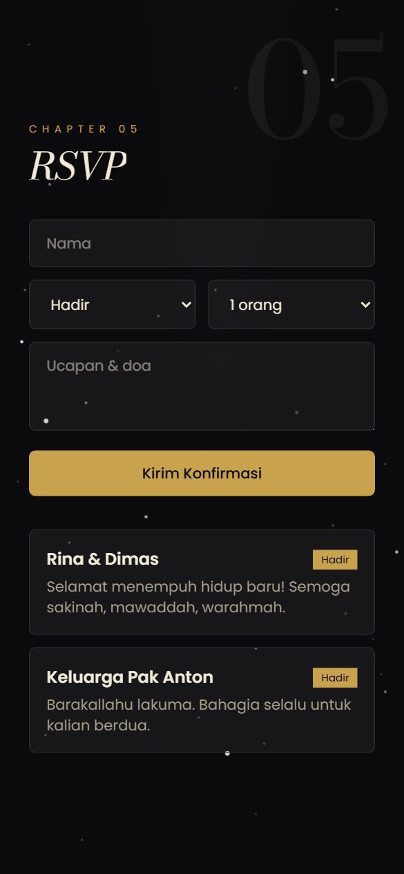 Tampilan rsvp template Midnight Luxe