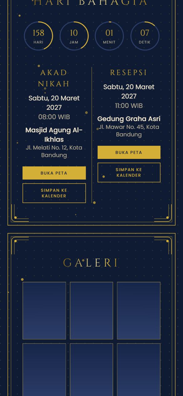Tampilan acara template Navy Gold
