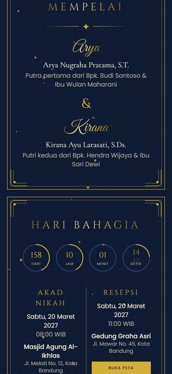 Tampilan mempelai template Navy Gold