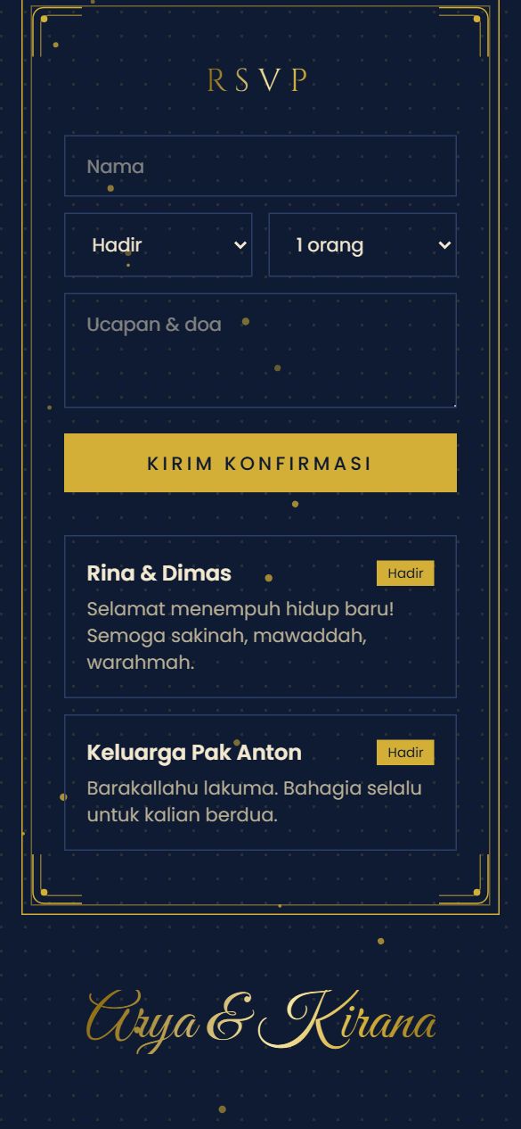 Tampilan rsvp template Navy Gold