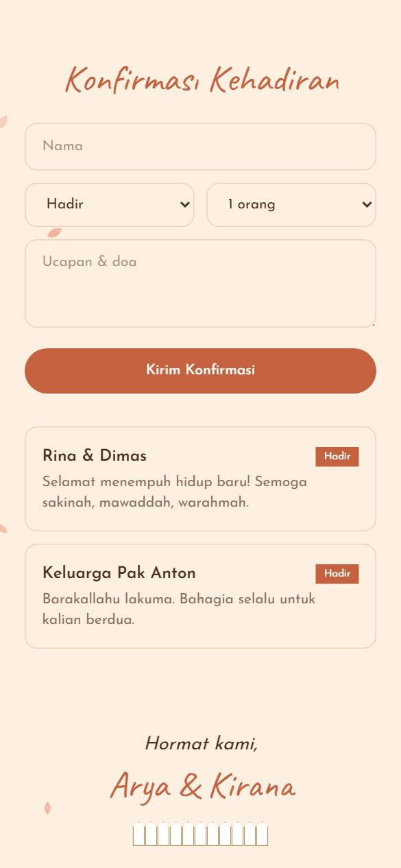 Tampilan rsvp template Rumah Hangat