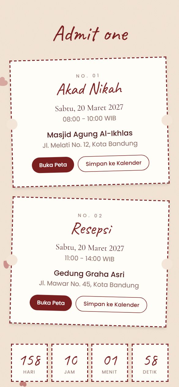Tampilan acara template Rustic Rose