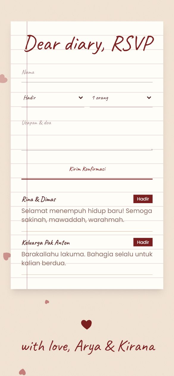 Tampilan rsvp template Rustic Rose