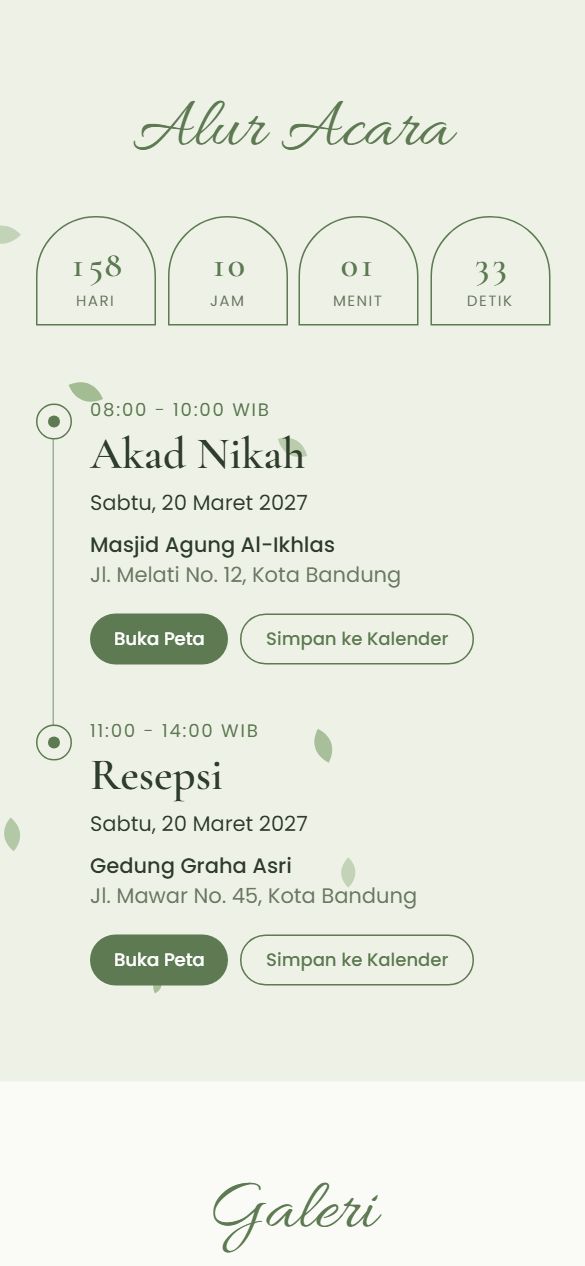 Tampilan acara template Sage Garden