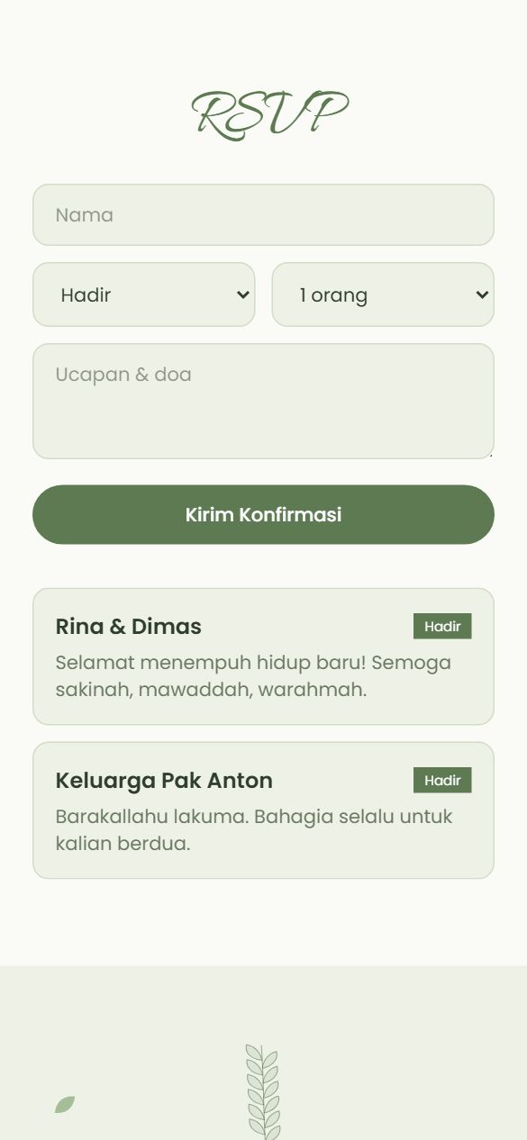 Tampilan rsvp template Sage Garden