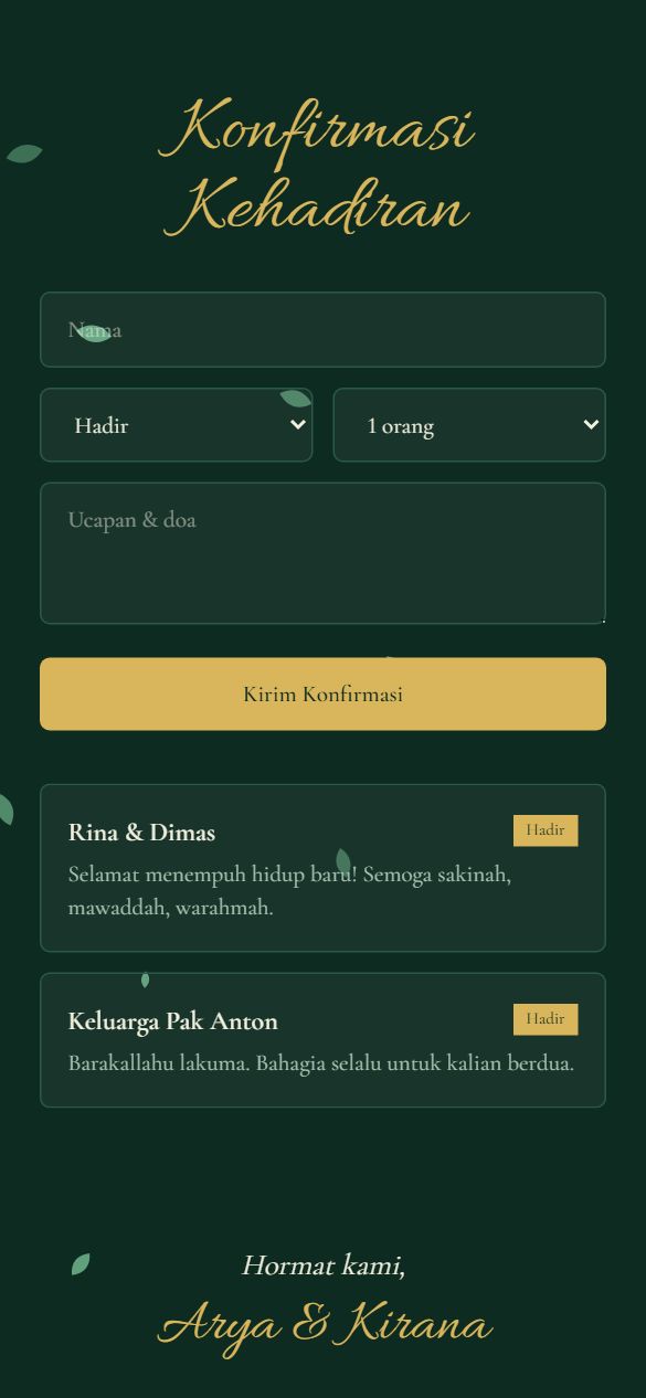 Tampilan rsvp template Tropical Leaf
